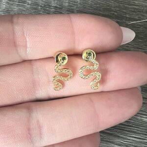 18K Gold Plated Green Eyes Snake Earrings